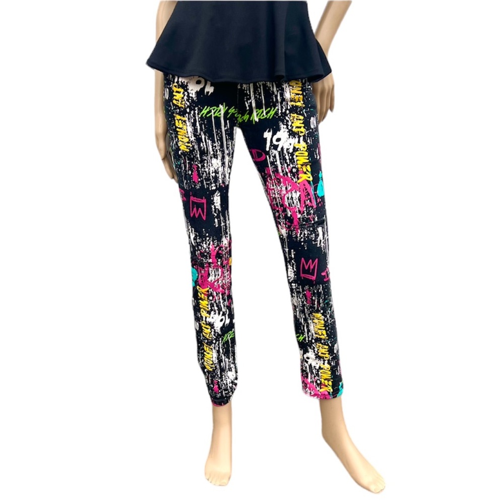- Encrypted Sz 14 Black Graffiti Skinny Jeans! EUC!